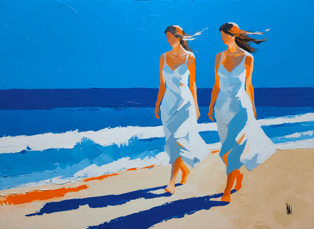 Robes blanches dans le bleu