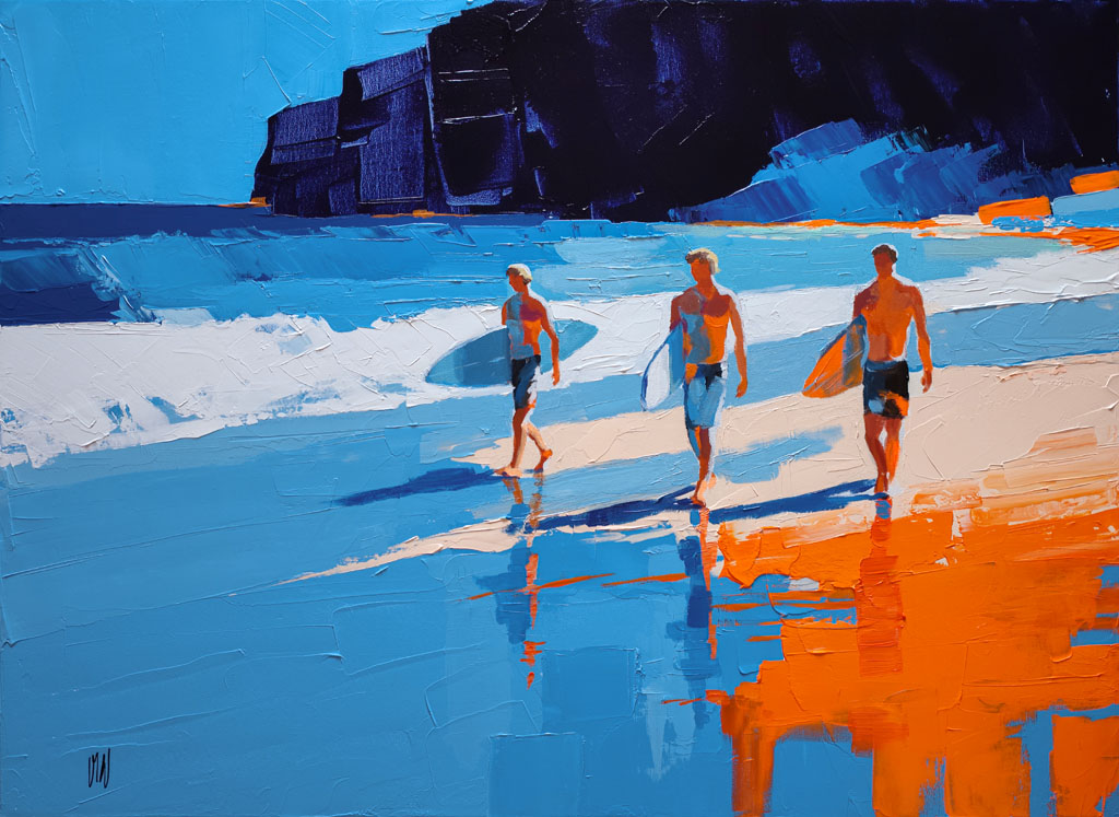 Surfeurs à l'heure bleue