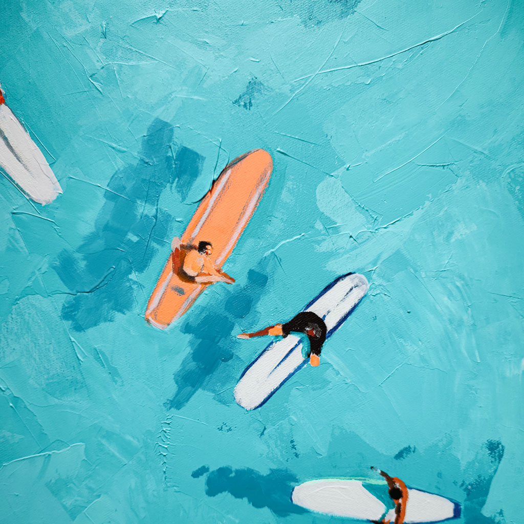 surfeurs au lagon 120 x120 cm